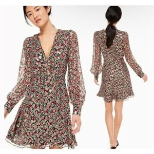 Kate Spade Metallic floral park clip dot silk blend mini dress 0